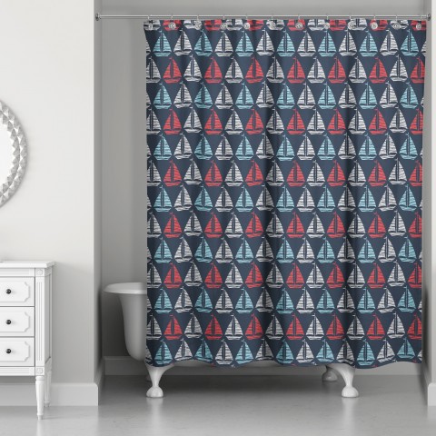 Sailboat Pattern 71x74 Shower Curtain