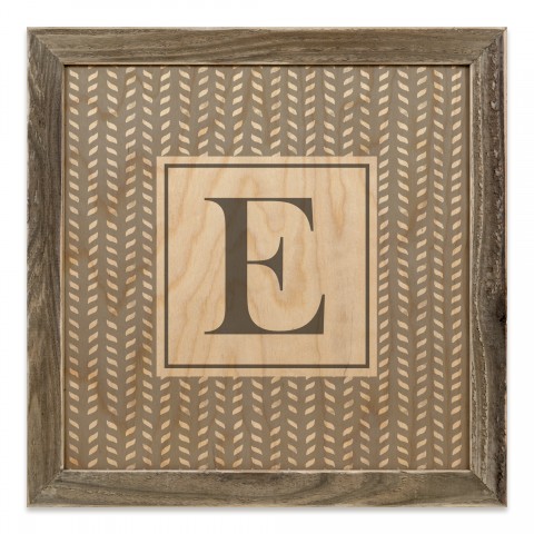 Gray Petal Pattern Monogram - E 12x12 Framed Wood Print