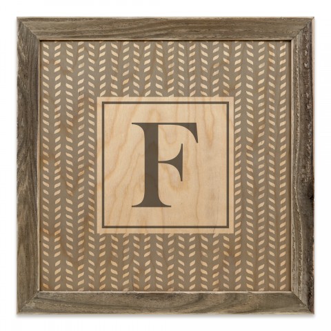 Gray Petal Pattern Monogram - F 12x12 Framed Wood Print
