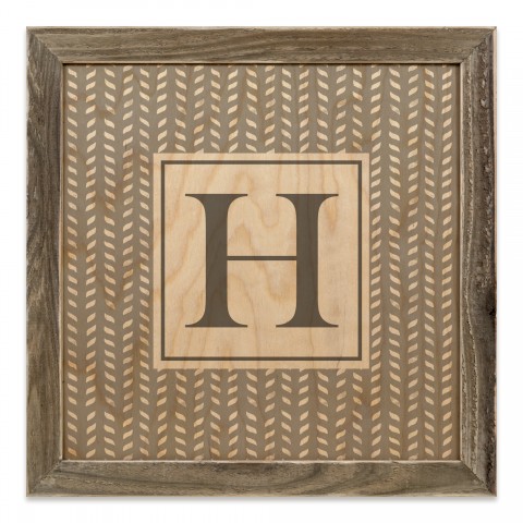 Gray Petal Pattern Monogram - H 12x12 Framed Wood Print