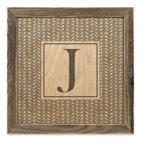 Gray Petal Pattern Monogram - J 12x12 Framed Wood Print
