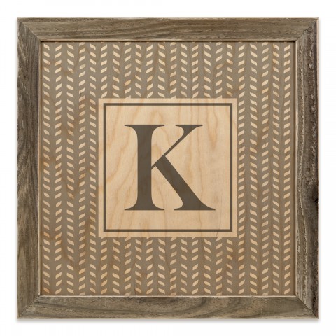 Gray Petal Pattern Monogram - K 12x12 Framed Wood Print