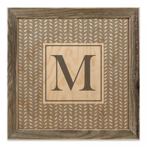 Gray Petal Pattern Monogram - M 12x12 Framed Wood Print