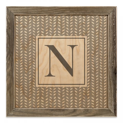 Gray Petal Pattern Monogram - N 12x12 Framed Wood Print