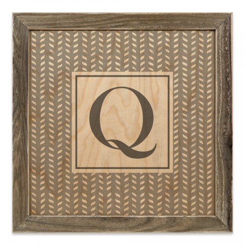 Gray Petal Pattern Monogram - Q 12x12 Framed Wood Print