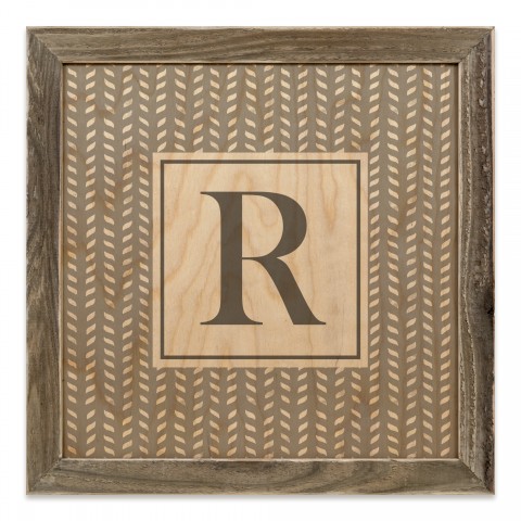 Gray Petal Pattern Monogram - R 12x12 Framed Wood Print