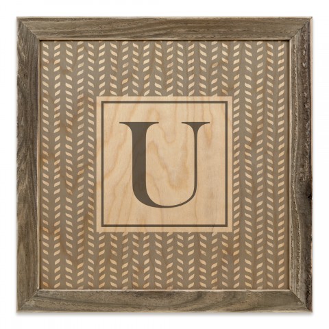 Gray Petal Pattern Monogram - U 12x12 Framed Wood Print