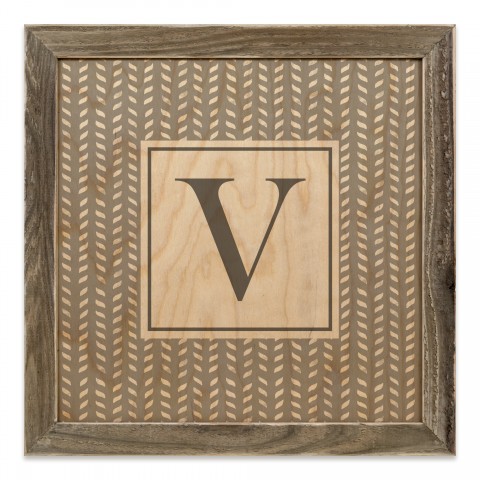 Gray Petal Pattern Monogram - V 12x12 Framed Wood Print