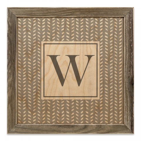 Gray Petal Pattern Monogram - W 12x12 Framed Wood Print