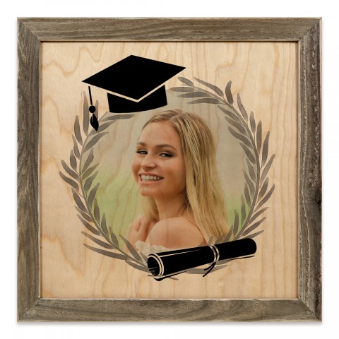 Gray Graduation Laurel Wreath 12x12 Personalized Framed Wood Print