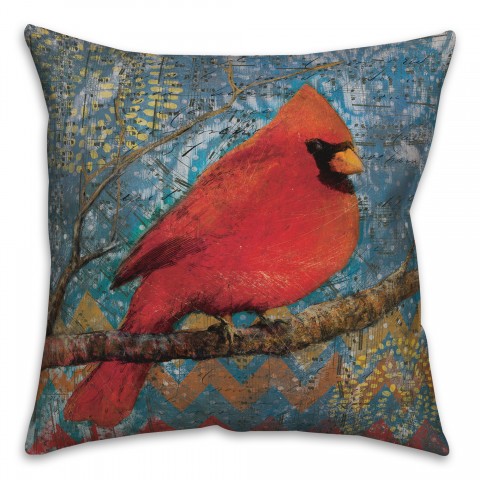 Abstract Cardinal On A Branch 18x18 Spun Poly Pillow
