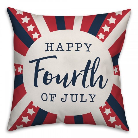 Happy Fourth of July Stars and Stripes 18x18 Spun Poly Pillow
