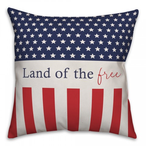 Land of the Free Stars and Stripes 18x18 Spun Poly Pillow