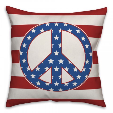 Peace Sign Stars and Stripes 18x18 Spun Poly Pillow