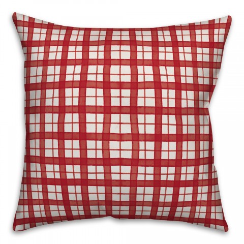 Watercolor Red Plaid 18x18 Spun Poly Pillow