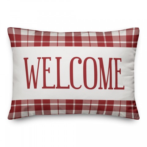 Red Plaid Welcome 14x20 Spun Poly Pillow