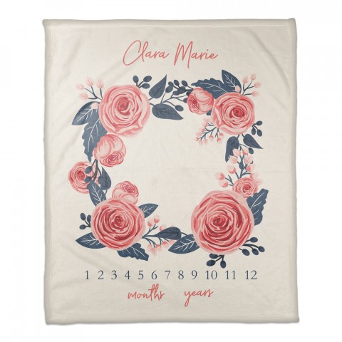 Rose Wreath 50x60 Personalized Coral Fleece Blanket