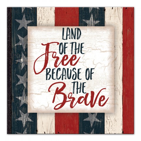 Land of the Free Because of the Brave 12x12 Canvas Wall Art