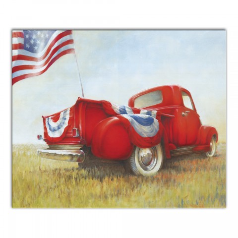 Red Truck American Flag 20x24 Canvas Wall Art