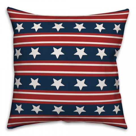 Patriotic Stars and Stripes 18x18 Spun Poly Pillow