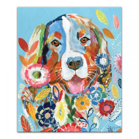 Bright Floral Dog by Lilly Barton 20x24 Canvas Wall Art