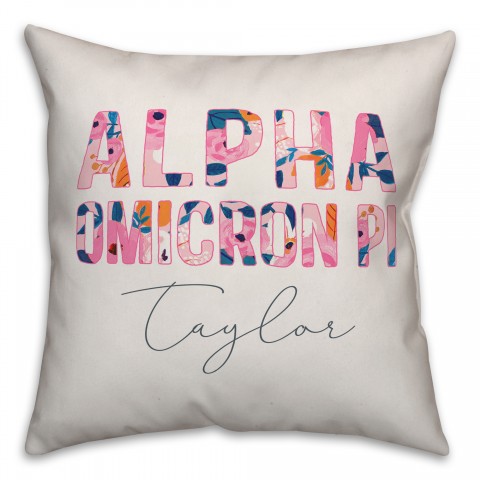 Bright Florals - Alpha Omicron Pi 18x18 Personalized Spun Poly Pillow