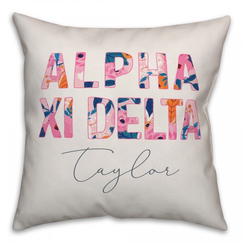 Bright Florals - Alpha Xi Delta 18x18 Personalized Spun Poly Pillow