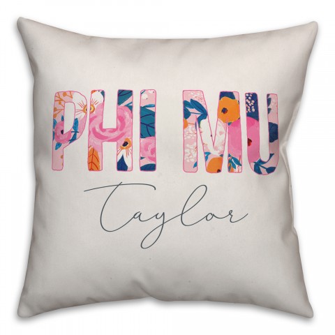 Bright Florals - Phi Mu 18x18 Personalized Spun Poly Pillow