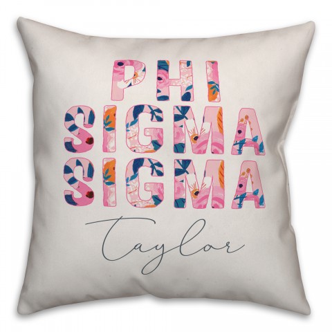 Bright Florals - Phi Sigma Sigma 18x18 Personalized Spun Poly Pillow