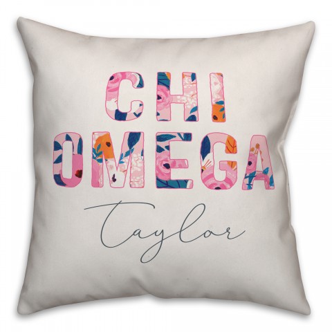 Bright Florals - Chi Omega 18x18 Personalized Spun Poly Pillow