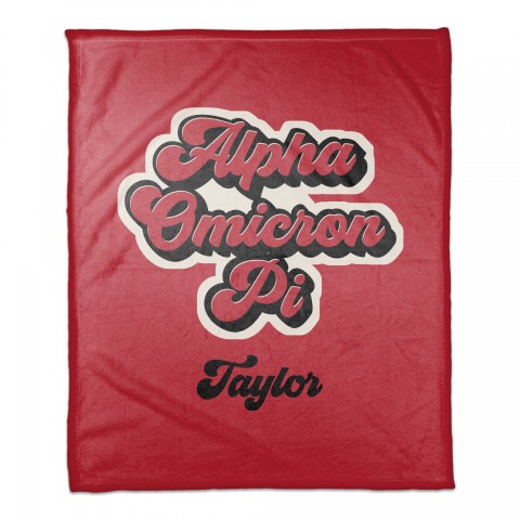 Retro Script - Alpha Omicron Pi 50x60 Personalized Coral Fleece Blanket