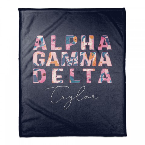 Bright Florals - Alpha Gamma Delta 50x60 Personalized Coral Fleece Blanket