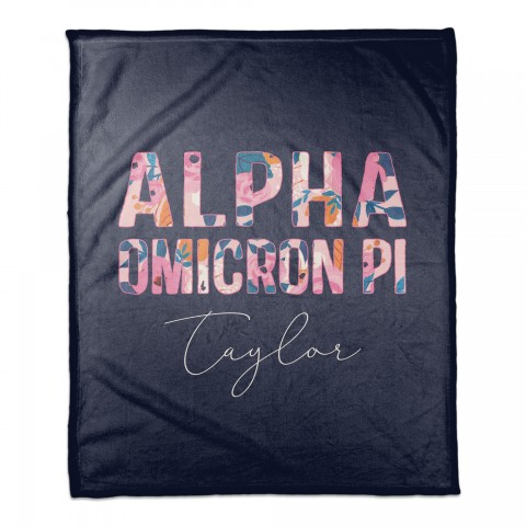 Bright Florals - Alpha Omicron Pi 50x60 Personalized Coral Fleece Blanket