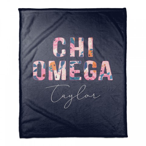 Bright Florals - Chi Omega 50x60 Personalized Coral Fleece Blanket