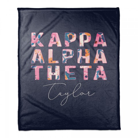 Bright Florals - Kappa Alpha Theta 50x60 Personalized Coral Fleece Blanket