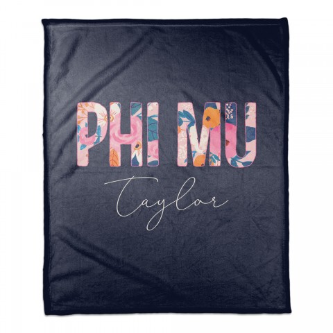 Bright Florals - Phi Mu 50x60 Personalized Coral Fleece Blanket