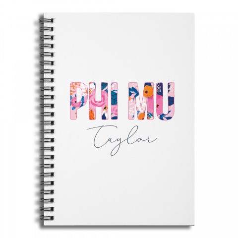 Floral Phi Mu 6x8 Personalized Ruled Spiral Notebook