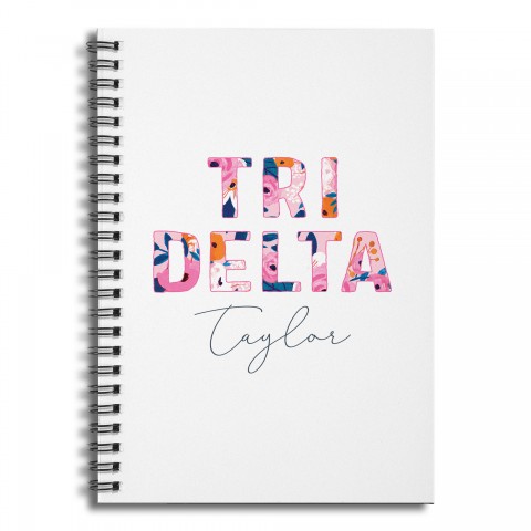 Floral Tri Delta 6x8 Personalized Ruled Spiral Notebook