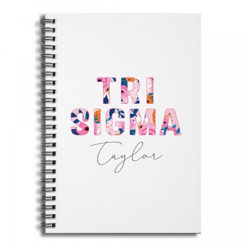 Floral Tri Sigma 6x8 Personalized Ruled Spiral Notebook