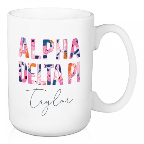 Floral Alpha Delta Pi 15 oz Personalized Mug