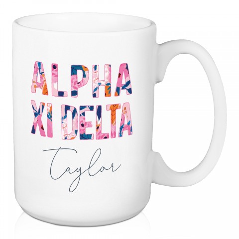 Floral Alpha Xi Delta 15 oz Personalized Mug