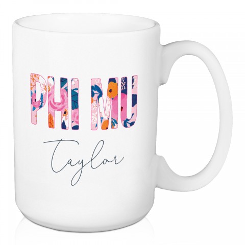 Floral Phi Mu 15 oz Personalized Mug