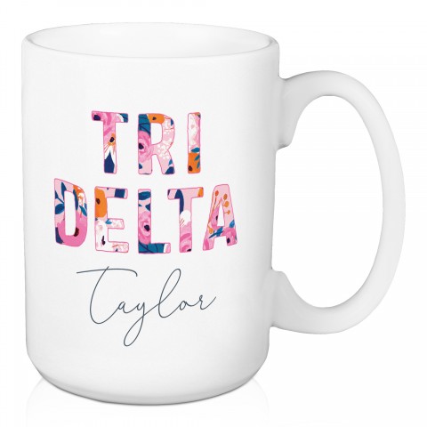 Floral Tri Delta 15 oz Personalized Mug