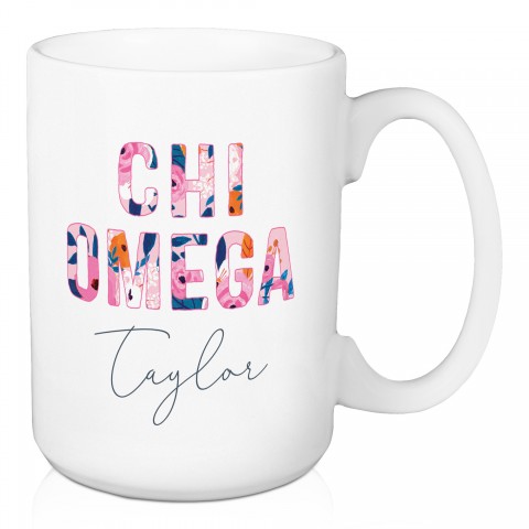 Floral Chi Omega 15 oz Personalized Mug