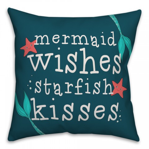 Mermaid Wishes Starfish Kisses Deep Blue 18x18 Indoor / Outdoor Pillow