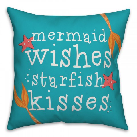 Mermaid Wishes Starfish Kisses Teal 18x18 Indoor / Outdoor Pillow