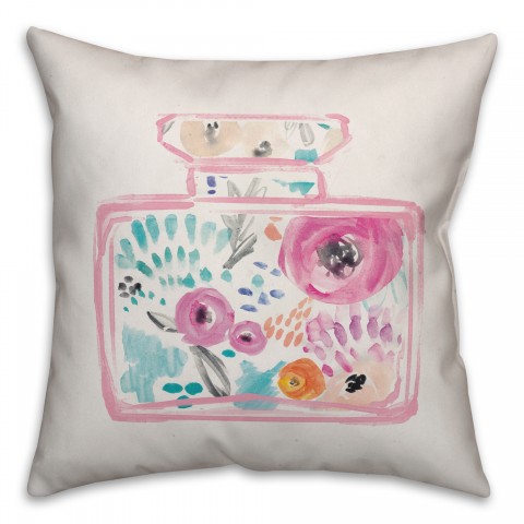Floral Perfume Bottle 18x18 Spun Poly Pillow