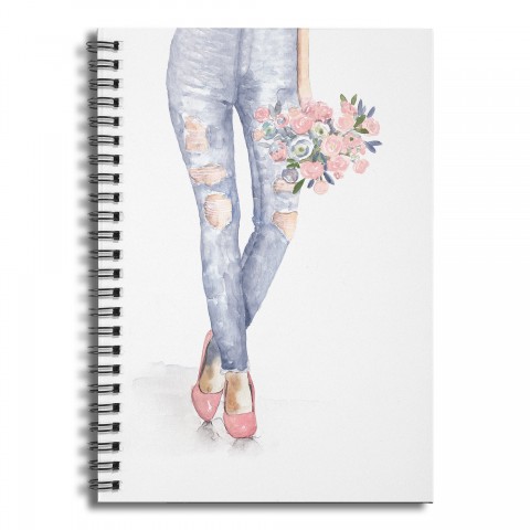 Distressed Denim and Florals 6x8 Ruled Spiral Notebook