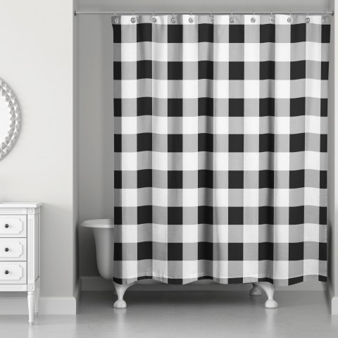 Black and White Buffalo Check Plaid 71x74 Shower Curtain