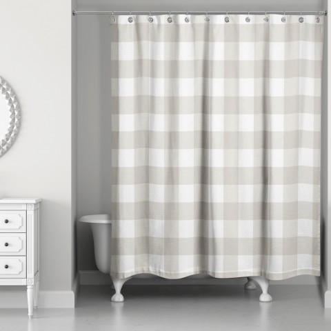 Tan Buffalo Check Plaid 71x74 Shower Curtain